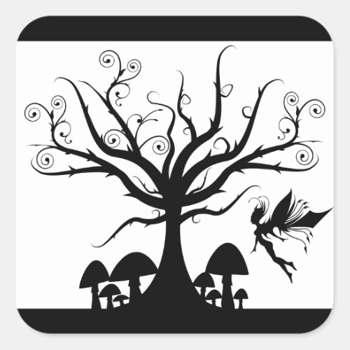 Black and White Spooky Fairy Square Sticker