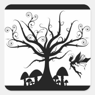 Black and White Spooky Fairy Square Sticker