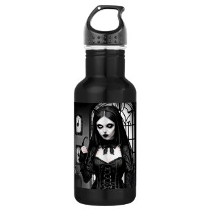 Black and White Spooky Gothic Girl Stainless Steel Water Bottle