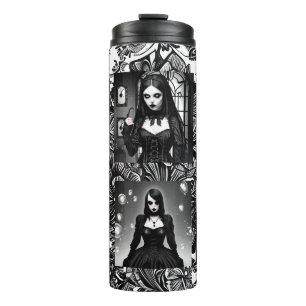 Black and White Spooky Gothic Girls Thermal Tumbler