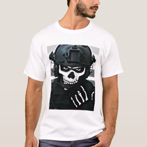 Black and white spooky mw2 ghost image T_Shirt