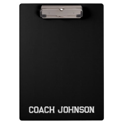 Black and White Sport Block Text Coach Clipboard