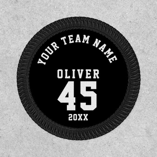 Black and White Sports Player Team Name Number Patch - Black and White Sports Player Team Name Number Patch. Add your name, team number, player name and year. You can use the patch for any sport - soccer, football, basketball, baseball, volleyball,...