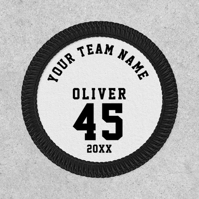 Black and White Sports Player Team Name Number Patch (Front)