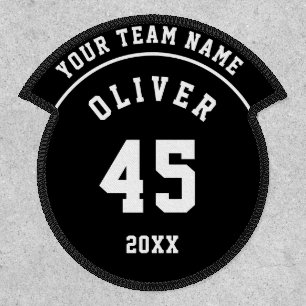 Black and White Sports Player Team Name Number Patch
