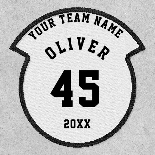 Black and White Sports Player Team Name Number Patch - Black and White Sports Player Team Name Number Patch. Add your name, team number, player name and year. You can use the patch for any sport - soccer, football, basketball, baseball, volleyball,...