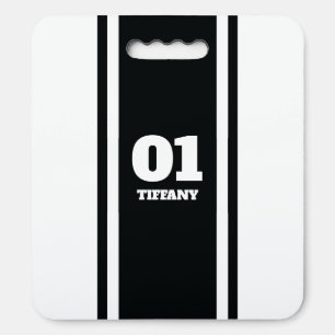 Black and White Sports Stripe Name & Number Seat Cushion