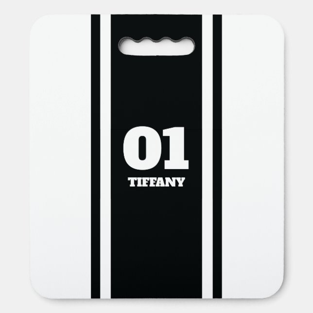 Black and White Sports Stripe Name & Number Seat Cushion (Front Vertical)