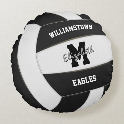 black and white sports team colors volleyball  round pillow