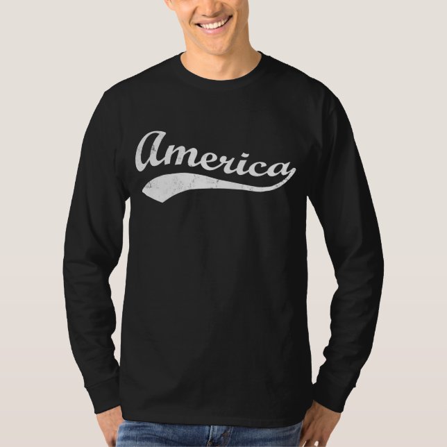 Black and White Sporty America Baseball Style T-Shirt (Front)