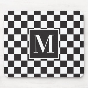 Black And White Sporty Chic Checkerboard Monogram Mouse Pad