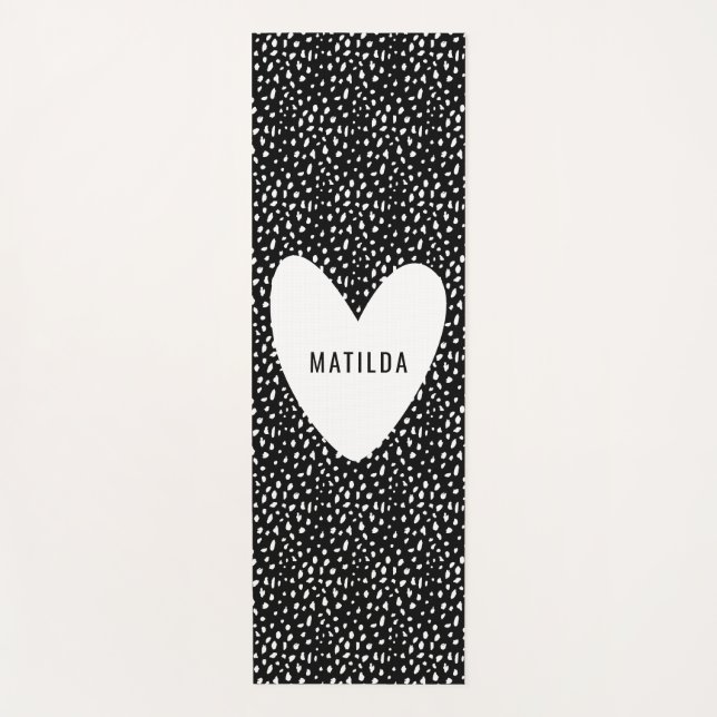 Black and white spot with heart personalized yoga mat (Front)
