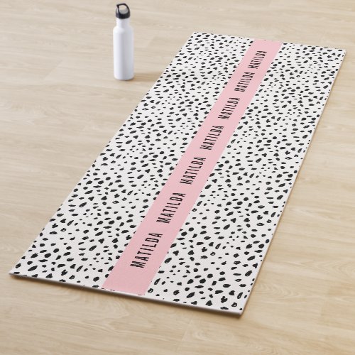 Black and white spot with pink stripe personalized yoga mat