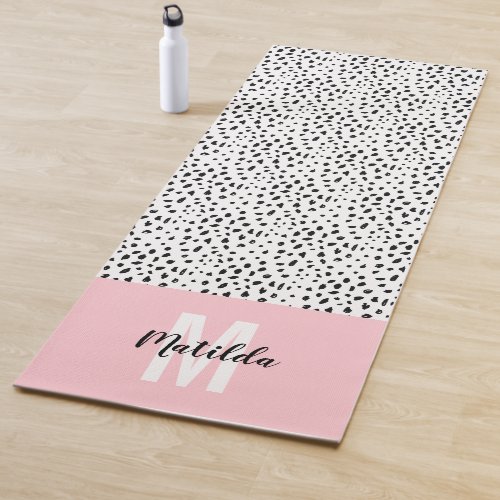 Black and white spot with pink stripe personalized yoga mat