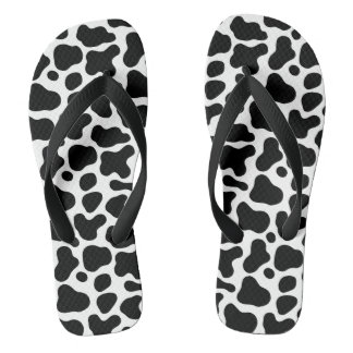 black and white spots, cow pattern flip flops