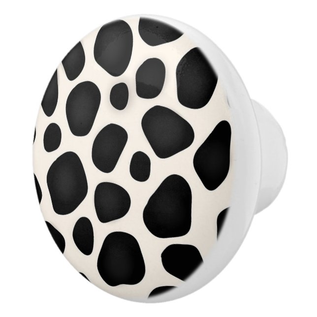 Black and white spots cow print ceramic knob (Right)