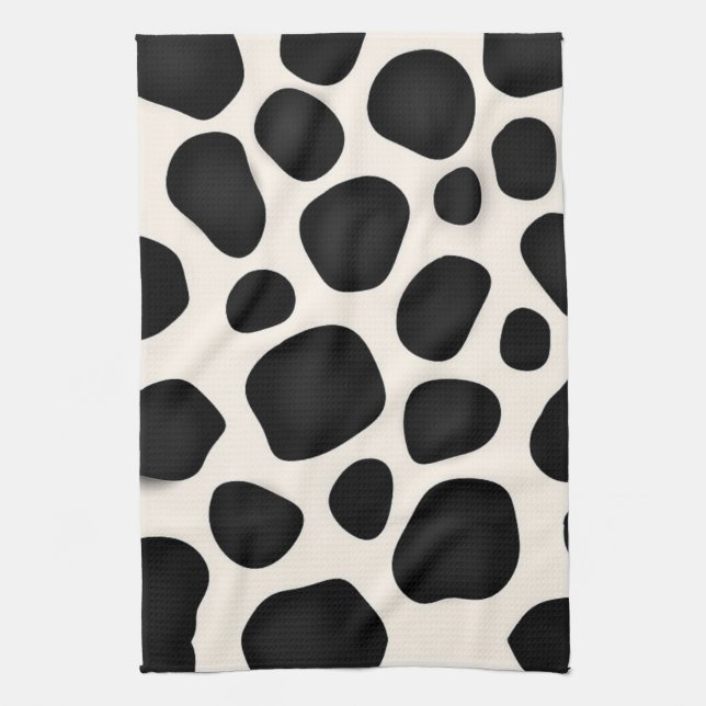 Black and white spots cow print kitchen towel (Vertical)