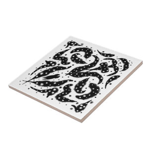 Black And White Spotted Wet Fish Abstract Art Ceramic Tile
