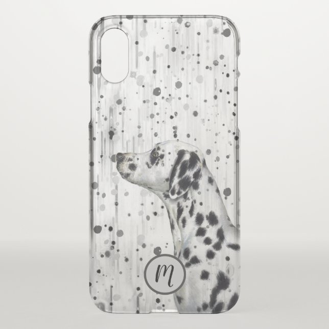 Black and White Spotty Dalmatian Dog Monogrammed Uncommon iPhone Case (Back)