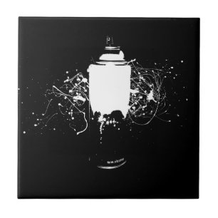 Black and White Spray Paint Can Splatter Art Ceramic Tile