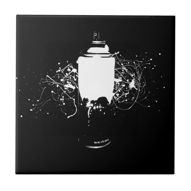 Black and White Spray Paint Can Splatter Art Ceramic Tile (Front)