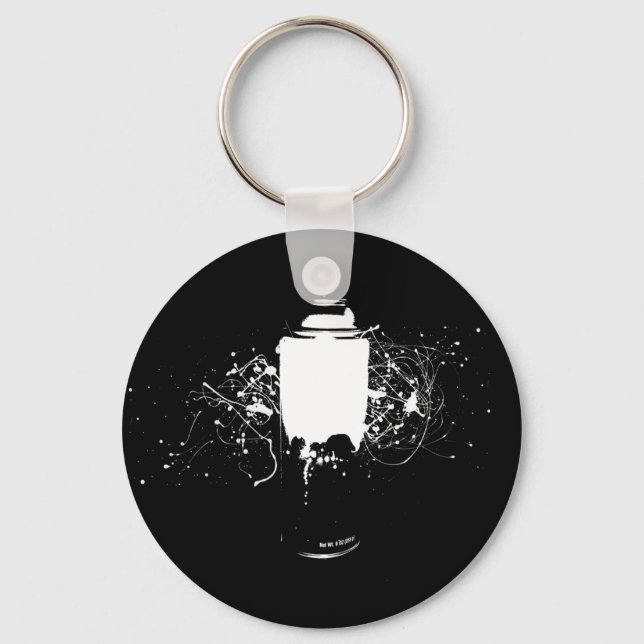 Black and White Spray Paint Can Splatter Art Keychain (Front)