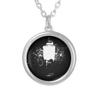 Black and White Spray Paint Can Splatter Art Silver Plated Necklace