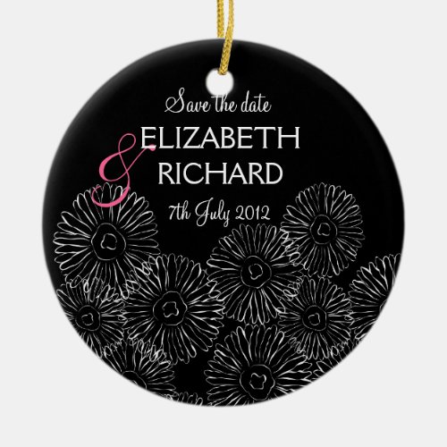 Black and white spring flowers Save the date Ceramic Ornament