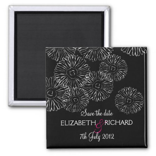 Black and white spring flowers Save the date Magnet