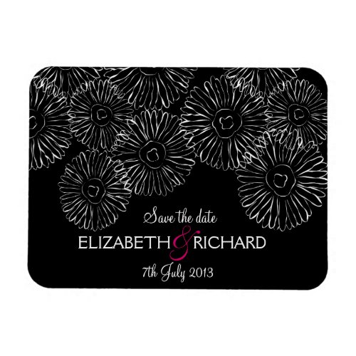 Black and white spring flowers Save the date Magnet