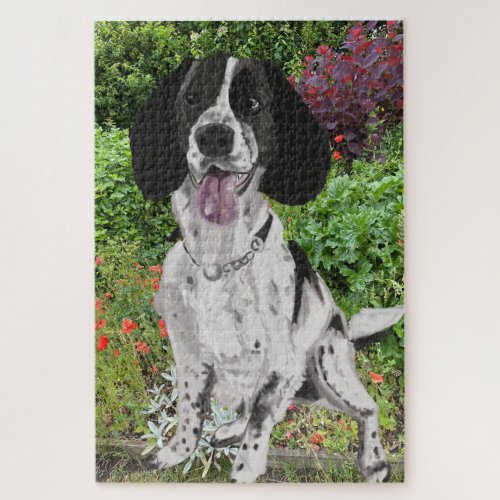 Black and White Springer Spaniel against a Flower  Jigsaw Puzzle