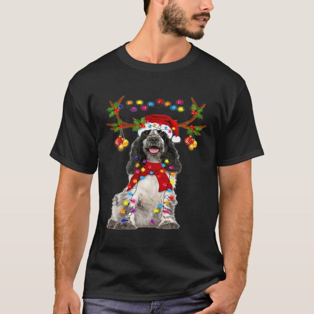 Black And White Springer Spaniel Gorgeous Reindeer T-Shirt (Front)