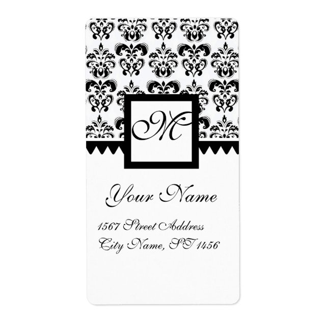 BLACK AND WHITE SQUARE DAMASK MONOGRAM, LABEL (Front)