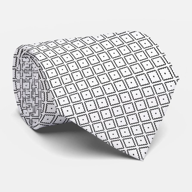 Black and White Square Dot Pattern Neck Tie (Rolled)