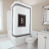 Light Gray and White Classic Square Monogram Shower Curtain, Zazzle