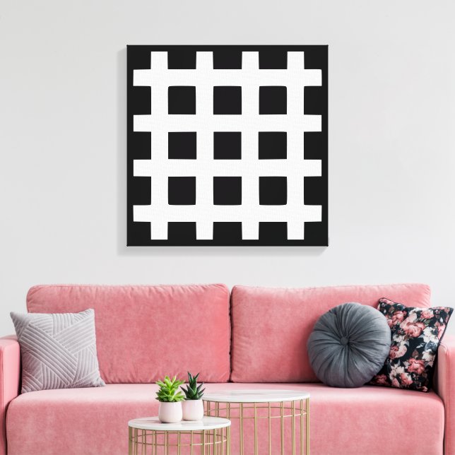 black and white square pattern canvas print (Insitu(LivingRoom))
