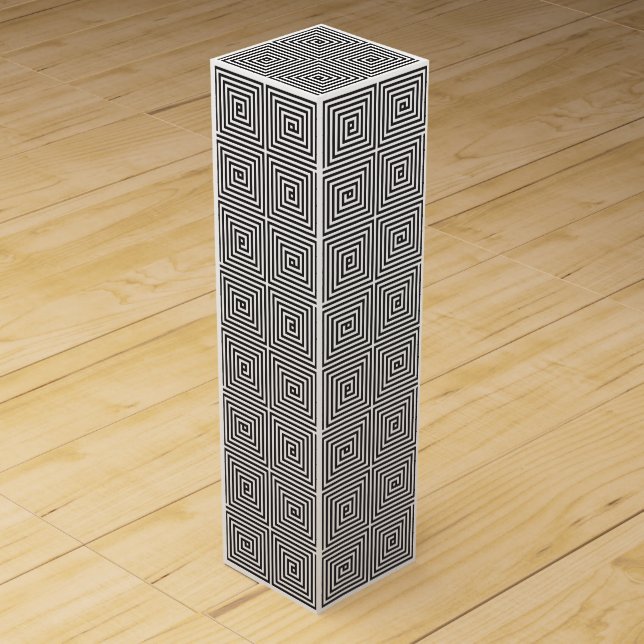 Black and White square seamless geometric pattern Wine Box (Front)