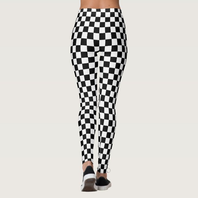 Black and white square seamless pattern leggings (Back)
