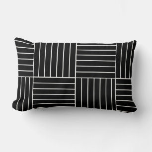 Black and White Squares and Lines Lumbar Pillow