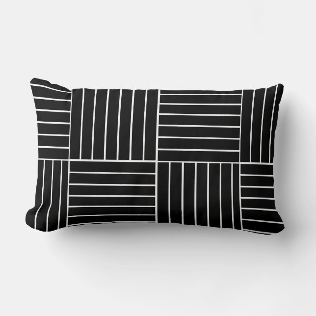 Black and White Squares and Lines Lumbar Pillow (Front)