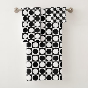 Black and White Squares and Polka Dots Bath Towel Set