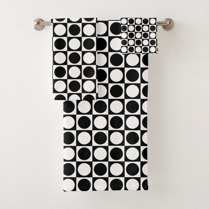 Black and White Squares and Polka Dots Bath Towel Set