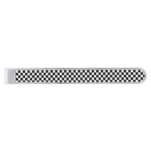 Black and white squares Classic Silver Finish Tie Bar