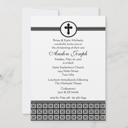 Black and White Squares Cross Invitation