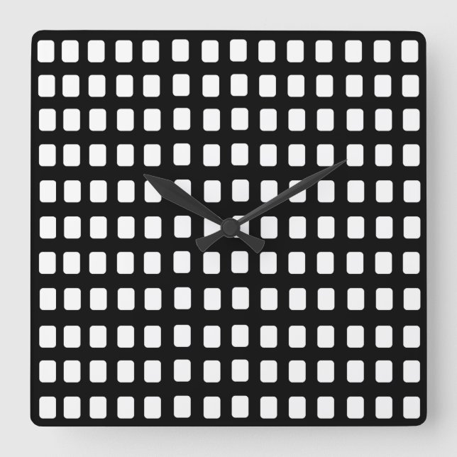 Black and White Squares Geometric Pattern Square Wall Clock (Front)