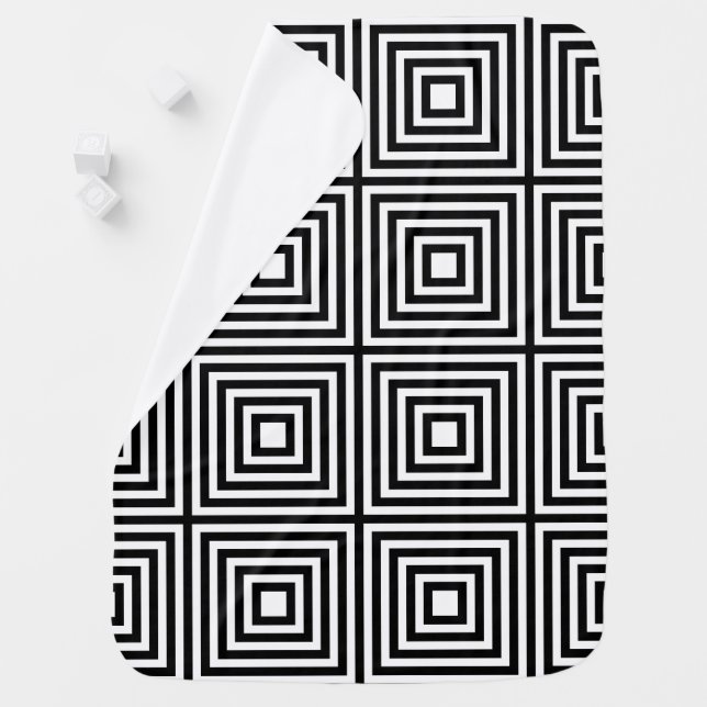 Black and White Squares in Squares Baby Blanket (In Situ)