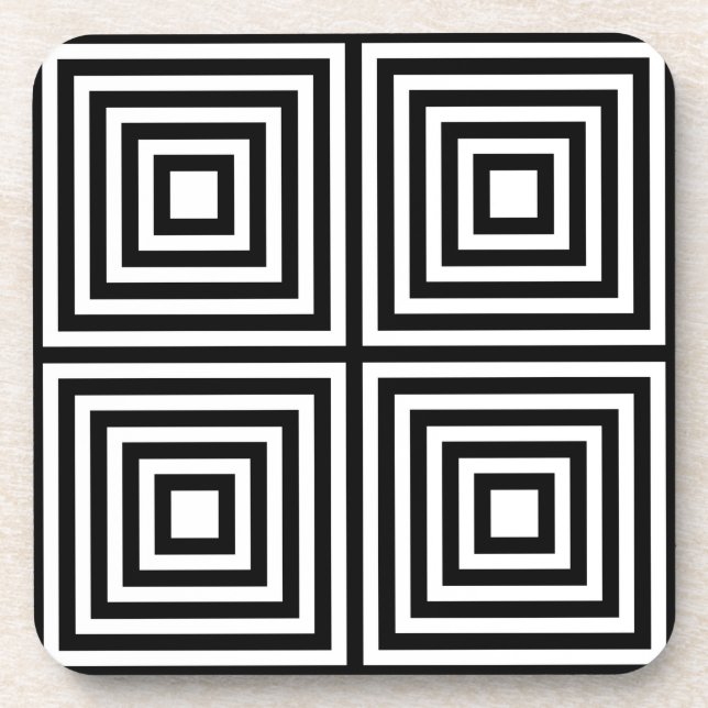 Black and White Squares in Squares Beverage Coaster (Front)