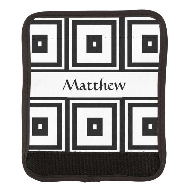 Black and White Squares Luggage Handle Wrap (Front)