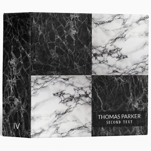 Black And White Squares of Marble Stone 3 Ring Binder