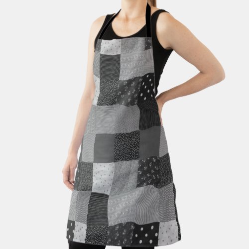 black and white squares of vintage patchwork apron
